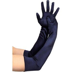 Women's Elbow Length Navy Blue Satin Gloves Costume Princess Party Accessories